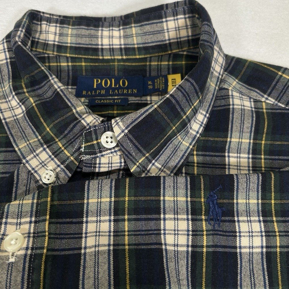 Polo Ralph Lauren Men's Blue Green Plaid Long Sleeve Button‎ Down Shirt